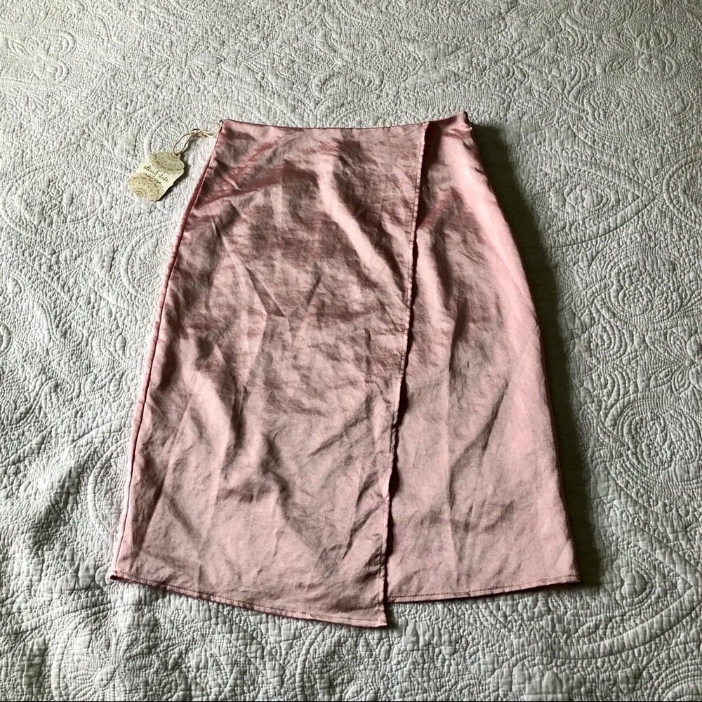 BRAND NEW Light pink faux silk midi skirt